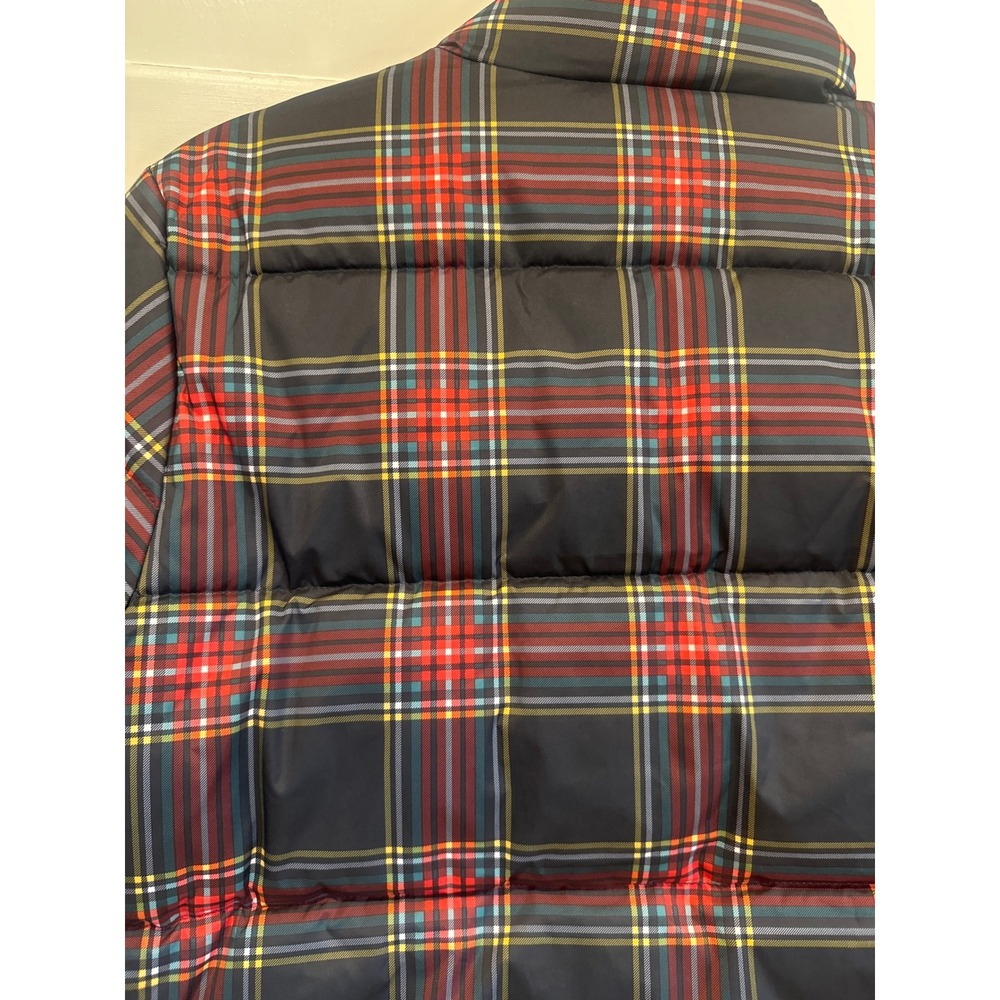 J.Crew Womens Plaid Puffer Jacket Navy Red boho Tartan Quilted Coat Large preppy - Picture 6 of 10